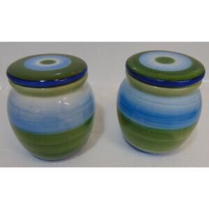 Tabletops Avenue Blue Illusion Pattern Canister with Lid 4.25" Tall Pottery VTG